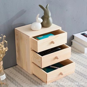 Simple Wooden Desktop <b>Storage</b> <b>Box</b> 3 <b>Drawer</b> Organizer For Jewelry Cosmetic Office Home Use - Product Image 1