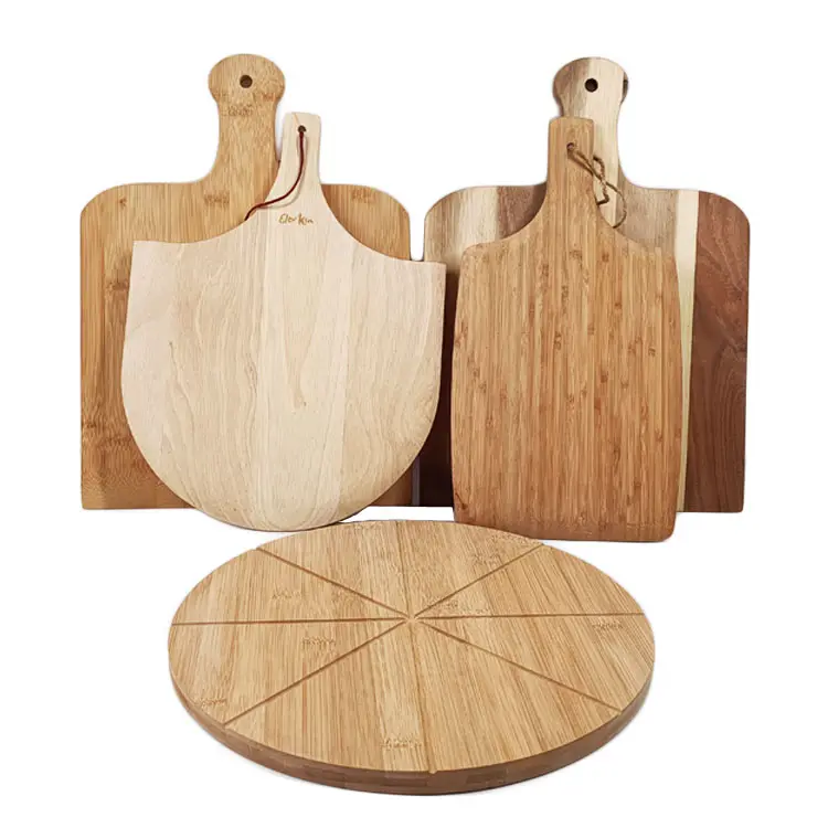 JSY nuovo Design in legno strumento per Pizza tavola da portata pizza personalizzata bambù tornitura buccia pizza legno rotondo per cucina con manico