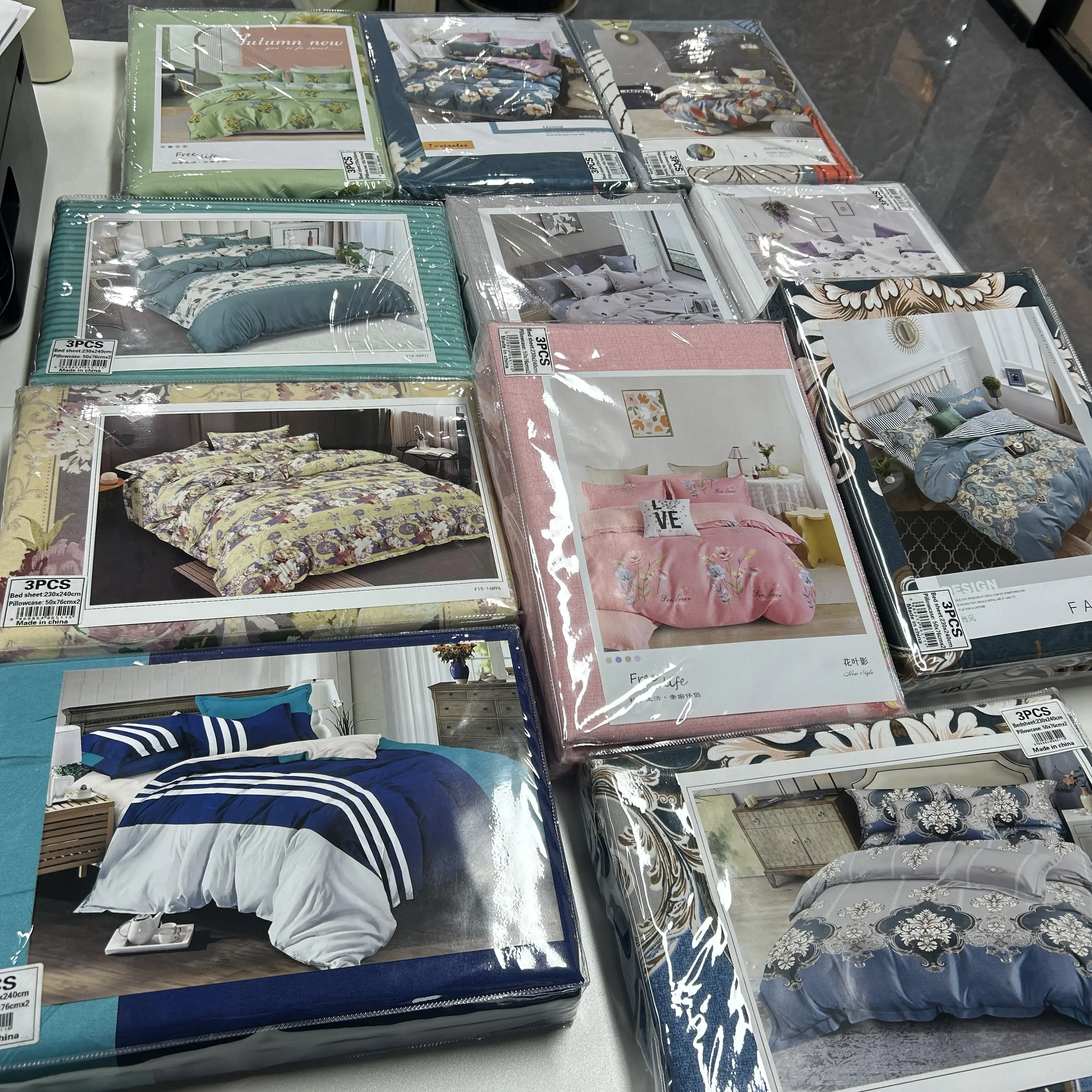 Conjunto de cama de algodão 3 em 1 de alta qualidade da China, lençóis, travesseiro, lençol, lençol, tamanho Queen, 230x240cm