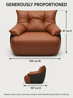 Fauteuil pivotant moderne en similicuir avec structure en bois et garnissage en plumes, idéal pour salon et projets hôteliers