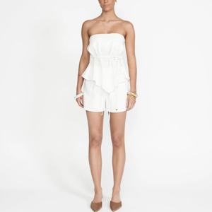 Ensemble 2 pièces en lin pour femme, taille haute avec laçage, pantalon ample et chemise décontractés, couleur unie – Meilleures ventes - Product Image 1