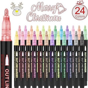 Bolígrafos de diario de 12 colores, rotuladores de lápiz de contorno de doble línea de pintura con brillo mágico - Product Image 4