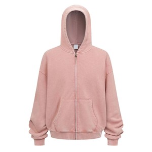 Hoodie zippé délavé décontracté surdimensionné à épaules tombantes et coupe carrée effet soleil délavé personnalisé pour hommes - Fabricants de vêtements - Product Image 3
