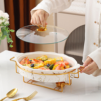 Plat de cuisson en céramique pour la maison et l'hôtellerie, ustensile de cuisson en verre de style européen pour la cuisson et le service des aliments, avec chauffage par bougie, plat à poisson, plat à platériaux à deux poignées