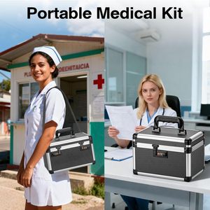 Kotak Penyimpanan Obat Pertolongan Pertama yang Dapat Dikunci, Kotak Aluminium untuk Barang Pribadi, Kotak Pembawa untuk Perlengkapan Medis - Product Image 5
