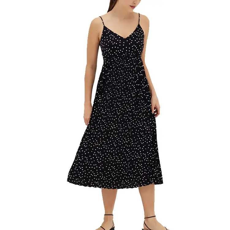 cheap casual women boutique dresses summer black prom graduation dress sexy a line polka dot big size pleated dress