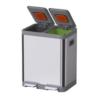Contenedor de Reciclaje para Cocina de Acero Inoxidable de 18L+18L con Doble Compartimiento, Ecológico, con Pedal, Tipo de Presión con Tapa Abierta