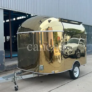 Camion de restauration mobile électrique de rue, kiosque de pizza et barbecue en acier inoxydable doré, conforme aux normes européennes - Product Image 3