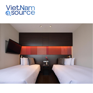 ชุดเฟอร์นิเจอร์ห้องพักของโรงแรมโครงเตียงสีแดงสำหรับใช้ในห้องนั่งเล่นของอินน์เตียงสองชั้นโต๊ะทำงานโต๊ะรับประทานอาหารการผลิตในเวียดนาม - Product Image 2