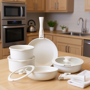 Juego de Utensilios de Cocina de Cerámica Antiadherente Moderno de 17 Piezas, Apto para Inducción, Apto para Horno y Lavavajillas, con Tapas de Vidrio y Asas de Plástico - Product Image 2