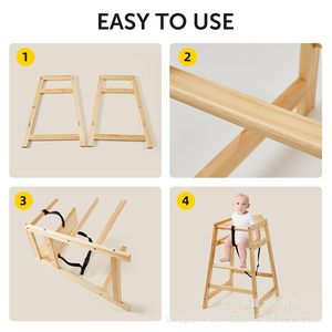 Chaise haute en bois massif pour enfants, couleur naturelle, siège d'alimentation pour bébé de 0 à 12 mois - Product Image 4