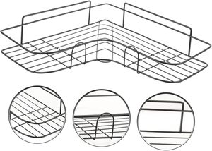 Étagère d'angle triangulaire en métal pour salle de bain avec crochets adhésifs, support mural pour rangement dans la salle de bain - Product Image 2