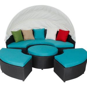 Luxury Modern Outside Garden Wicker <strong>Daybed</strong> Pool Rope Round Sofa Set Waterproof Cushion Pe Rattan Sun Lounge <strong>With</strong> <strong>Canopy</strong> - Product Image 4