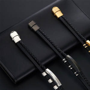 Custom 316l Stainless Steel <b>Men</b> Bracelet Engrave 14k 18k Gold Plated Fashion Multi-layer Leather Braided Bracelet for <b>Men</b> - Product Image 4