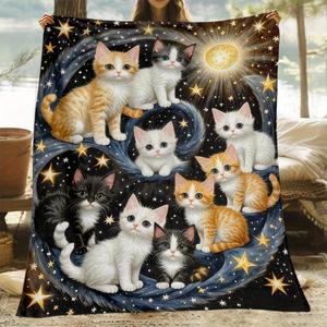 Manta de Franela con Diseño de Gato de Dibujos Animados, Manta para Siesta, Cálida, Súper Suave, para el Hogar y la Oficina, Impresión Personalizada, Venta al por Mayor YH-MT - Product Image 1