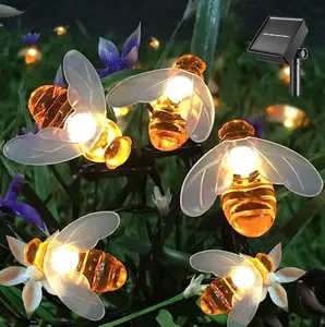 정원 크리스마스 장식을위한 LED 야외 방수 시뮬레이션 꿀벌 장식 따뜻한 흰색 태양 문자열 조명