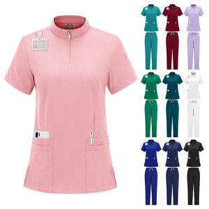 Women Scrub Set With Stand Up Collar Zipper Moisture Wicking Hospital Uniforms For Nurses Doctors Dental Workers - Product Image 1