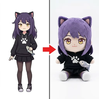 Poupée Mascotte Assise Personnalisée 10 20 30cm, Chatte Violette, Fille en Peluche avec Sweat à Capuche, Motif Patte, Mini Pendentif Poisson, Personnage Anime Chibi