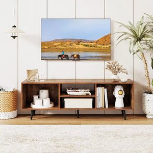 Moderno 55 \ "Soporte de TV Mesa de consola de medios de madera Estantes abiertos 5 Patas de metal de alta resistencia Centro de entretenimiento Muebles de sala de estar - Product Image 3