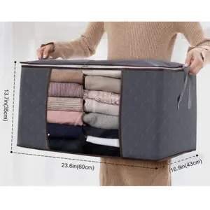 Amazon Selling Large Capacity Fabric Clothes Storage Bag Comforter Blankets Bedding Foldable Zipper Organizer With Handle