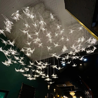Lampe de décoration intérieure sur mesure de grande taille, plafond haut, villa, hall d'hôtel, salle de banquet, lustre moderne de luxe en verre avec oiseaux LED