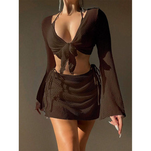 Fashion Sexy Mesh 4PCS Bikini Set Custom Logo Long Sleeve Bathing Suits Luxury Swimwear <strong>Swimsuits</strong> for Women - Product Image 4