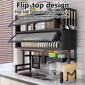 Multifunctional Double-Layer Carbon Steel <b>Kitchen</b> <b>Storage</b> Sink Dish <b>Rack</b> Punch-Free Dustproof Countertop Draining Door Holder - Product Image 4