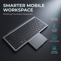 KF8700 Keyboard Lipat Nirkabel dengan Touchpad Berputar, Keyboard Mini untuk Tablet dan Ponsel