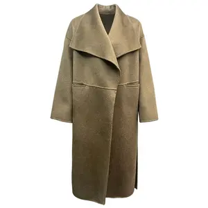 Alta qualità girocollo lungo Cashmere cappotti invernali caldi in lana Trench da donna