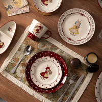 Service de vaisselle en céramique Lapin de dessin animé – Assiettes et bols mignons et élégants, compatibles micro-ondes, style vintage de luxe léger, pour la maison et les enfants, grande taille