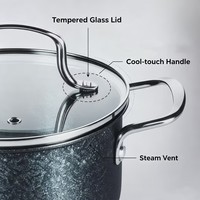 Batterie de cuisine moderne en acier inoxydable triple couche, casseroles et faitouts avec couvercles en verre, écologique, compatible induction, passe au lave-vaisselle, compatible gaz, personnalisable