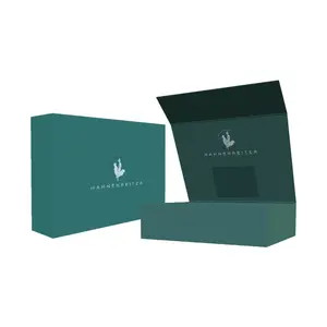 Verde escuro Tamanho Personalizado UV Revestimento Logotipo Dobrável Caixas Magnéticas Com Suporte Saco De Papel Vestuário Caixa De Embalagem Para Terno Jaquetas