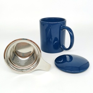 Commercio all'ingrosso Nordic ceramica colore smaltato 11oz tazza <span class=keywords><strong>da</strong></span> tè con filtro in acciaio inox tazza con il filtro del tè e la copertura - Product Image 5