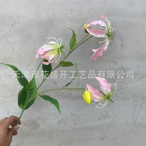 Flor Artificial de Lirio de Fuego Gloriosa, Rama Individual, Flor de Seda de Alta Simulación, Accesorio de Decoración para Bodas - Product Image 4