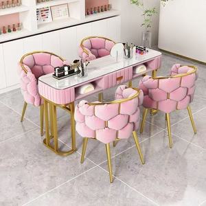 Contemporary Nail Salon Table Set with Marble Top and PU Leather Chairs for Manicure Bar - Product Image 5