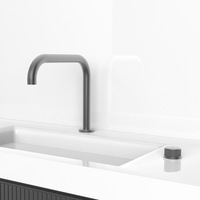 Robinet de lavabo HONGDEC gris anthracite, tube carré, bec courbé à angle droit, poignée moletée, mitigeur chaud/froid pour salle de bain