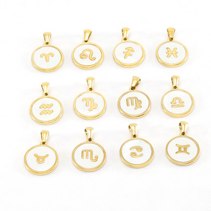 Zogxin <b>Constellation</b> Pendant 18K Gold Plated Stainless Steel Round Shell Zodiac <b>Necklace</b> Women's Jewelry Everyday Wear - Product Image 4