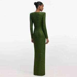 فساتين للنساء فستان طويل رسمي للمناسبات المسائية أزياء الخريف والشتاء أخضر داكن الخصر Perm - Product Image 2