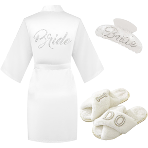 Set de Regalo de San Valentín para <span class=keywords><strong>Novia</strong></span> Tkifoda, Pantuflas de Satén de Lujo con Peluche <span class=keywords><strong>y</strong></span> <span class=keywords><strong>Bata</strong></span>, Pinza para el Cabello, Solo Lavar a Mano - Product Image 1