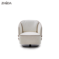 Fauteuil de salon individuel de luxe nordique en mélange coton-lin, chaise de détente moderne à dossier haut avec base métallique rotative
