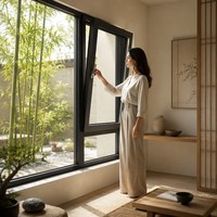 Ventana Abatible y Giratoria Imperial de Doble Vidrio con Rotura de Puente Térmico, Antiescarcha, Ahorro de Energía, de Lujo para el Hogar, con Cerradura Segura y Aire Fresco