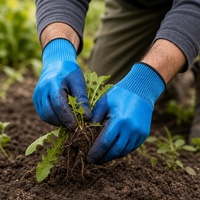 Gants tricotés bleus avec revêtement en latex froissé, gants de protection imperméables antidérapants pour la manipulation du poisson, l'agriculture, la cueillette en jardin
