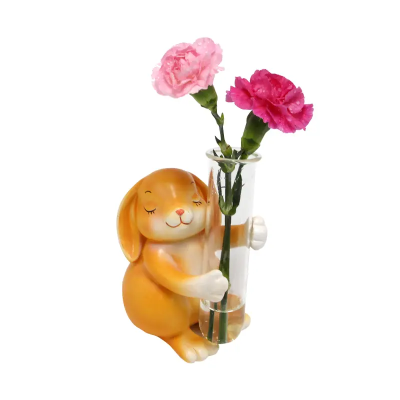 Готовая к отправке на заказ Смола милый Кролик Скульптура со стеклянной цветочной трубкой гидропонная ваза горшок