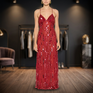 Robe de soirée florale à sequins, sans manches, décolleté épaules dénudées, longueur ras du sol, silhouette trapèze pour femme, idéale pour les soirées formelles - Product Image 1