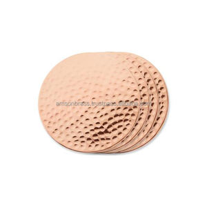 Sous-verre en cuivre massif de forme ronde martelée de qualité supérieure sous-verre décoratif tasse en cuivre et sous-verre en verre - Product Image 6