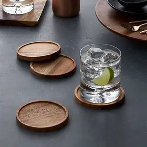 Table mats dining timber plain fancy cocktail sets acacai custom engrave print on wood coasters wholesale wooden coaster