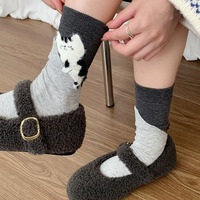 Chaussettes mi-mollet en coton sans couture pour femme, motif chat animal mignon, style coréen-japonais, tendance, dessin animé floqué, printemps-automne