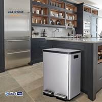 J & L Poubelle à double compartiment 60L (30 + 30L) | Acier inoxydable, étanche, résistante aux empreintes digitales, double pédale pour faciliter le tri