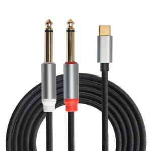 Placcato oro tipo <span class=keywords><strong>C</strong></span> USB <span class=keywords><strong>C</strong></span> a <span class=keywords><strong>AUX</strong></span> Dual 6.35mm connettore 1/4 maschio Y ramo Splitter Stereo cavo Audio per telefono portatile Amp - Product Image 2