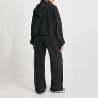 Ensemble 2 pièces sweat à capuche zippé et jogging personnalisé avec logo – Survêtement décontracté vintage style streetwear pour femme, noir délavé à l'acide